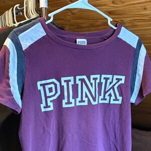 PINK Victoria's Secret Girls' Purple Logo Short Sleeve Top